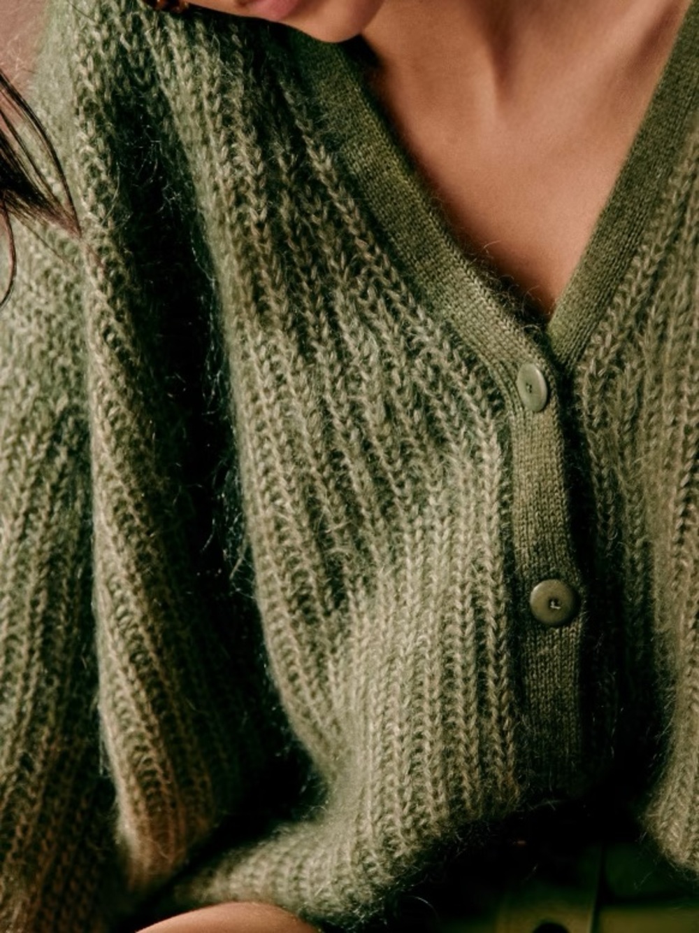 Sezane Olive Green Achille Knit Cardigan - Picture 6 of 6